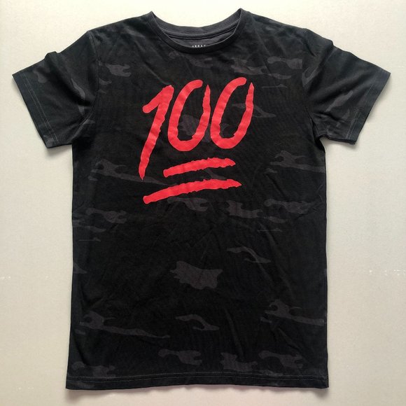 Youth Urban Heritage 'Keep It 100' emoji t-shirt, black/gray camo size L 14 - Picture 1 of 4